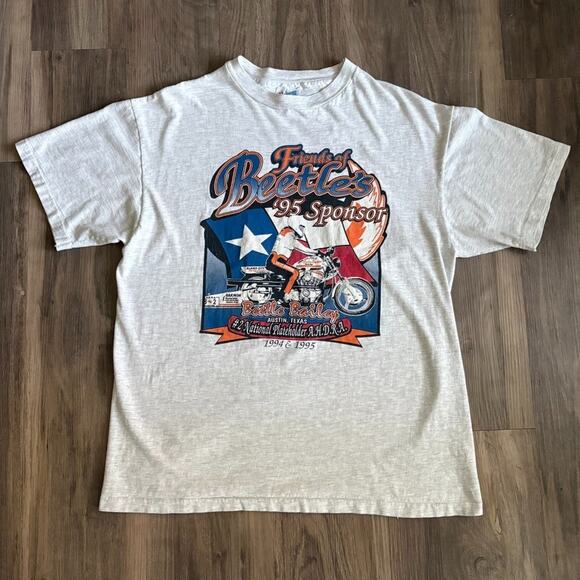 Vintage Harley Davidson Drag Racing T-Shirt Men's Size L Gray 1995 Beetle Bailey - Picture 1 of 6